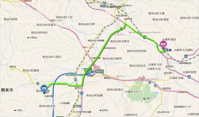 山城の郷⇒梁瀬駅 ナビタイム調べ/http://www.navitime.co.jp/