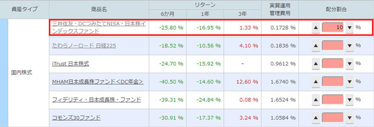 iDeCo配分